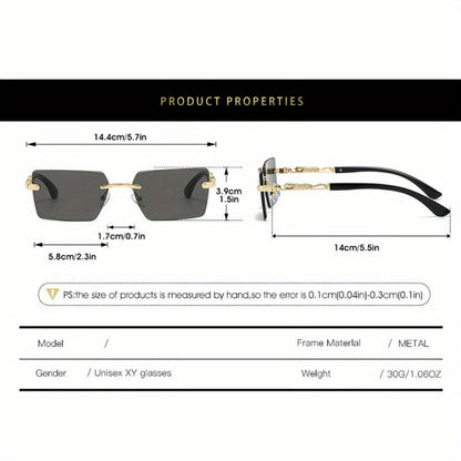 Unisex Luxury Frameless Sunglasses with Leopard Arms - UV400 Narrow Rectangular Lens Black & Gold Fashion Eyewear for Men & Women, Includes Protective Case & Cleaning Cloth for Driving Travel & Parties