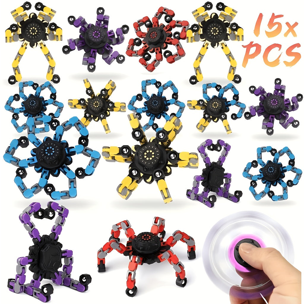 Bulk Fidget Spinners 10 or 15 Pack Assorted Robot Mechanical Gyro Fingertip Stress Relief Toys Standard and Luminous Editions Party Favors Classroom Rewards Kids and Adults