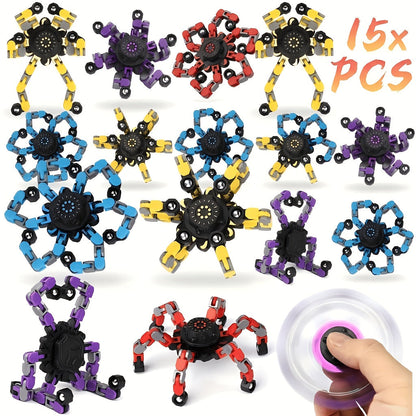 Bulk Fidget Spinners 10 or 15 Pack Assorted Robot Mechanical Gyro Fingertip Stress Relief Toys Standard and Luminous Editions Party Favors Classroom Rewards Kids and Adults