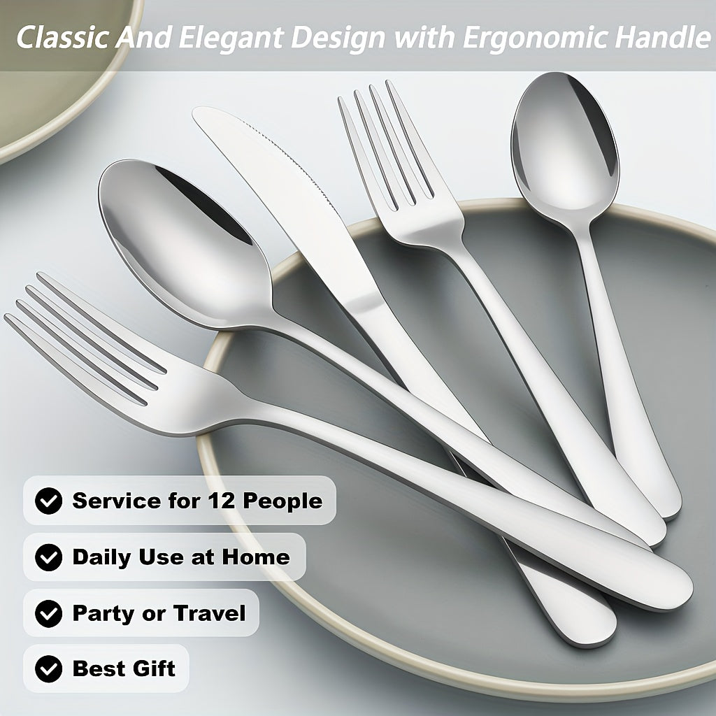 Stainless Steel Flatware Set 60/90 Piece – Silverware for 12-18 People with Gift Box, Steak Knives Salad Forks Dessert Spoons, Dishwasher Safe, for Home Wedding Camping Party Halloween