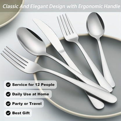 Stainless Steel Flatware Set 60/90 Piece – Silverware for 12-18 People with Gift Box, Steak Knives Salad Forks Dessert Spoons, Dishwasher Safe, for Home Wedding Camping Party Halloween