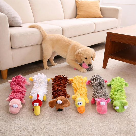 6pcs Squeaky Plush Dog Toys with Crinkle Sound – Interactive Soft Chew-Resistant Toys for Small & Medium Dogs, Puppy Training, Solo Play & Pet Bonding