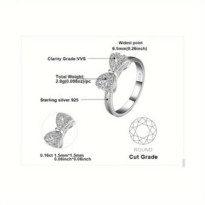 925 Sterling Silver Bowknot Ring for Women – Sparkling Cubic Zirconia Bow Design, Available in Silver, Yellow Gold & Rose Gold Finishes, Dainty Hypoallergenic Fine Jewelry for Dating Daily Wear & Gifting, Sizes 4-10