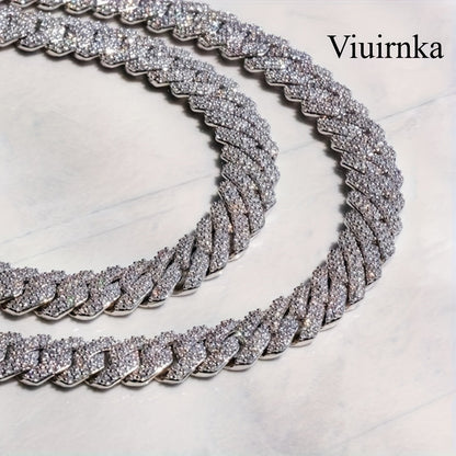 Men's Cuban Link Chain Necklace Hip Hop Style with Synthetic Gem Inlay – Silver & Gold Tone, 45cm / 50cm, Gift Box Included, Bold Statement Jewelry for Any Occasion