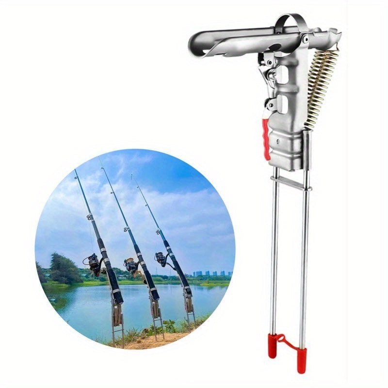 Stainless Steel Fishing Rod Holder with 360° Rotation – Rust-Proof Spring Clamp Ground Stand, No Assembly Required, High Sensitivity Bank Fishing Rod Bracket for All Rod Sizes, 35x17cm