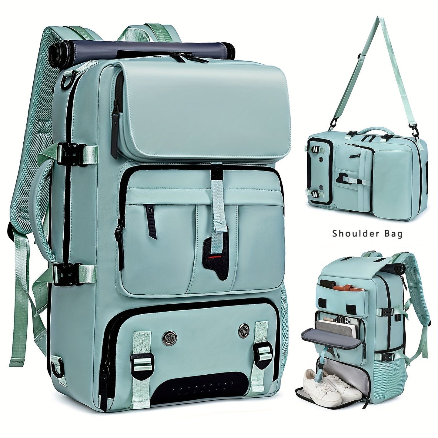 Large Laptop Backpack with Shoe Compartment – Multi-Functional Travel Backpack for Men & Women, Business, College & Carry-On Bag with USB Charging Port, Waterproof, Fits 15.6" Laptop