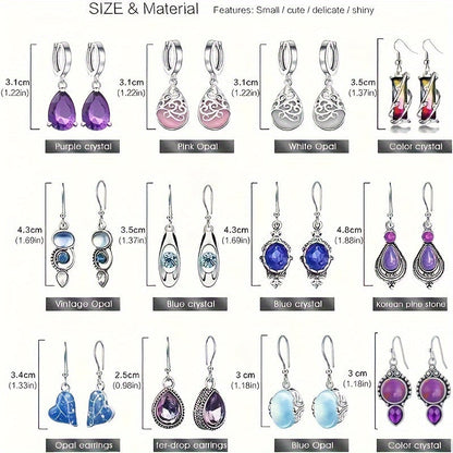 12 Pairs Boho Dangle Earrings Set for Women Colorful Moonstone Cat's Eye Water Drop Pendant Earrings Bohemian Elegant Jewelry Gift for Her