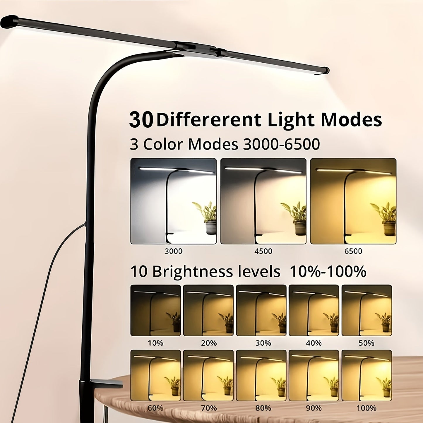 Metal Touch Control LED Desk Lamp – 360° Adjustable Gooseneck Foldable Double Head Anti-Glare USB Powered Eye-Caring Reading Light for Office, Study, Gaming & Home, Monitor Screen Lamp