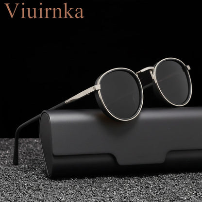 Polarized Sunglasses for Men & Women – Round Metal Frame UV400 TAC Lens, Lightweight Retro Unisex Eyewear with Protective Case, Ideal for Driving Fishing Hiking Travel, Birthday Father's Day Gift