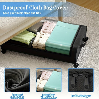 Under Bed Storage Organizer 2 Pack Metal Underbed Storage Bins with Wheels and Lid Rolling Under Bed Storage Containers for Clothes Bedding Shoes Blankets Books in Black and Gray