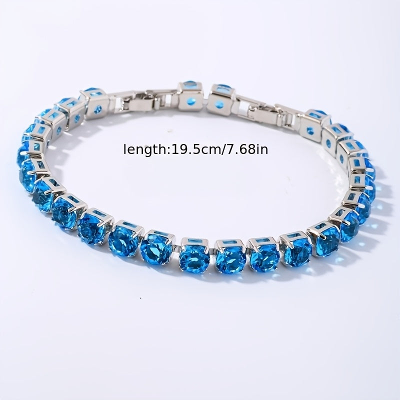 CZ Tennis Bracelet 925 Sterling Silver for Women – Cubic Zirconia Inlay in Green, Blue, Red, Yellow & White – Elegant Stackable Bracelet for Daily Wear, Party, Wedding, Valentine's Day & Birthday Gift