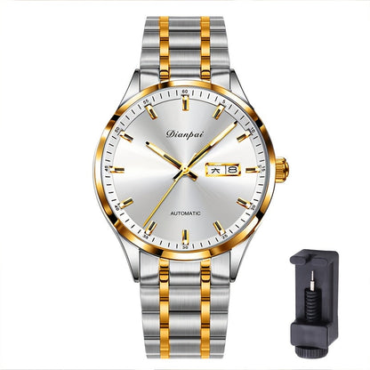 Men's Automatic Self-Winding Mechanical Watch – Slim Stainless Steel Band, Luminous Hands, Calendar Display, No Battery Needed – Luxury Business Dress Watch Gift