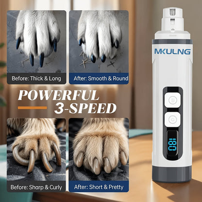 Quiet Dog Nail Grinder with LED Light – 3-Speed Rechargeable Electric Pet Nail Trimmer Kit, Painless Paw Grooming for Small Medium Large Dogs & Cats