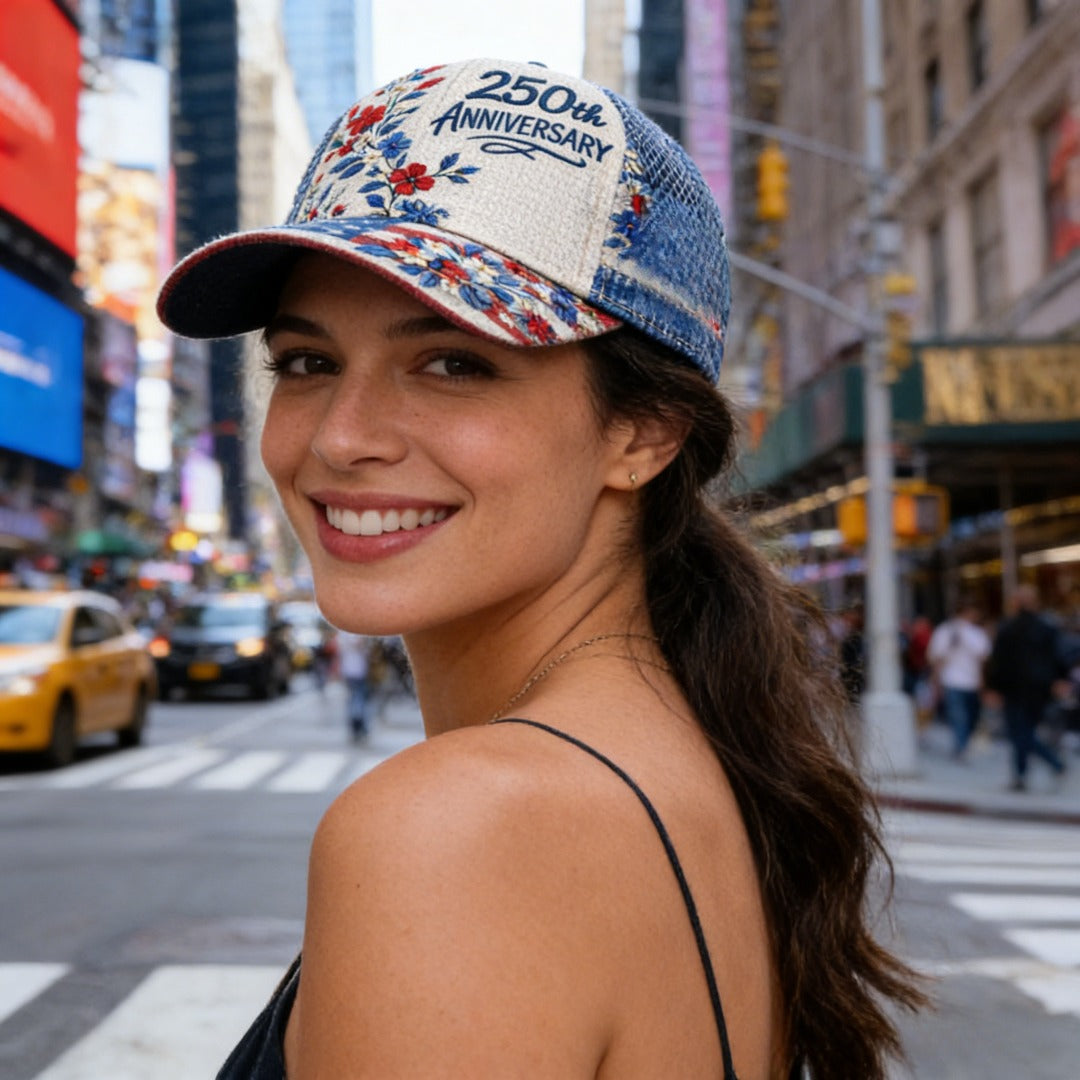 250th Anniversary Patriotic Baseball Cap – Digital Floral Print, Vintage Style Adjustable Dad Hat for Men & Women – Curved Brim Sun Hat for Independence Day & Everyday Wear