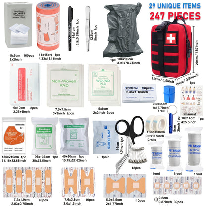 247pcs IFAK Trauma First Aid Kit with C-A-T Tourniquet Heavy Duty MOLLE Bag Bleeding Control Wound Care Splinting Airway Management for EMT Military Camping Travel Home FSA HSA Eligible