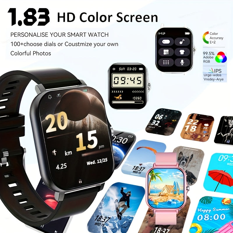 Smart Watch 1.83" Bluetooth Calling & Message Fitness Tracker – Multi-Sport Modes, Music Playback, Remote Camera, GPS Positioning, Compatible with Android & iPhone, Perfect Gift for Men & Women