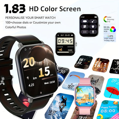Smart Watch 1.83" Bluetooth Calling & Message Fitness Tracker – Multi-Sport Modes, Music Playback, Remote Camera, GPS Positioning, Compatible with Android & iPhone, Perfect Gift for Men & Women