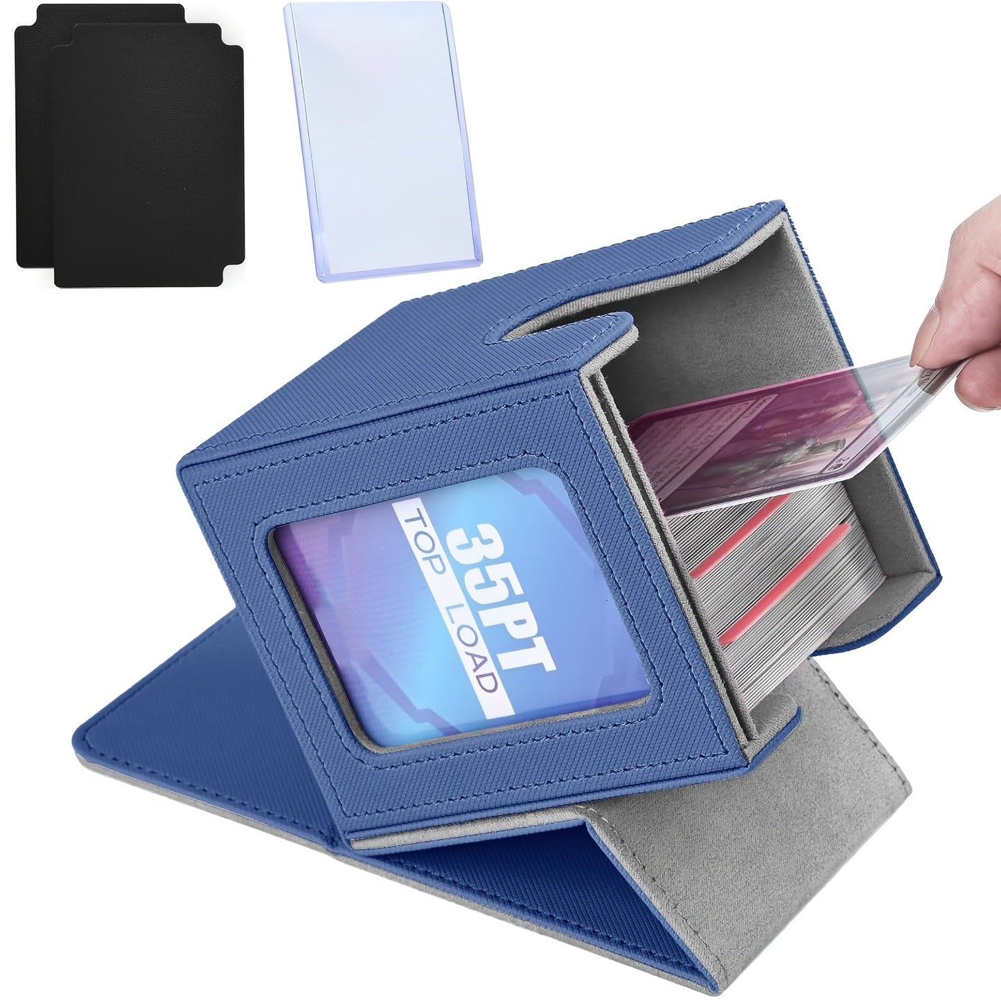 TCG Deck Box 100+ Double Sleeved Cards Commander Display Card Storage Case with 2 Dividers Top Sleeve Compatible with MTG Magic the Gathering Pokemon Yu-Gi-Oh Trading Card Game Black Gray Blue Purple Green