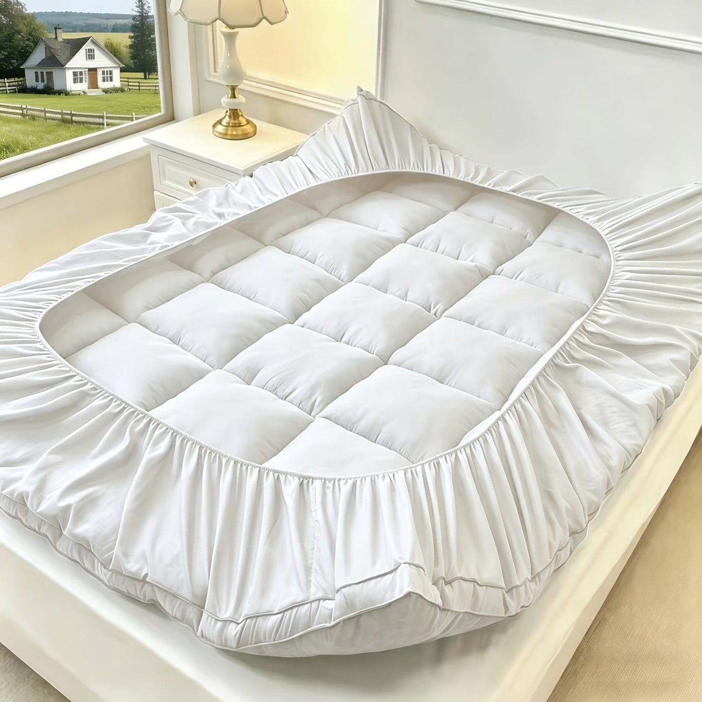 Quilted Pillow Top Mattress Topper Cooling Mattress Pad Cover Fitted Deep Pocket 8 to 21 Inch Stretches for Twin Full Queen King California King in White Gray Black Navy