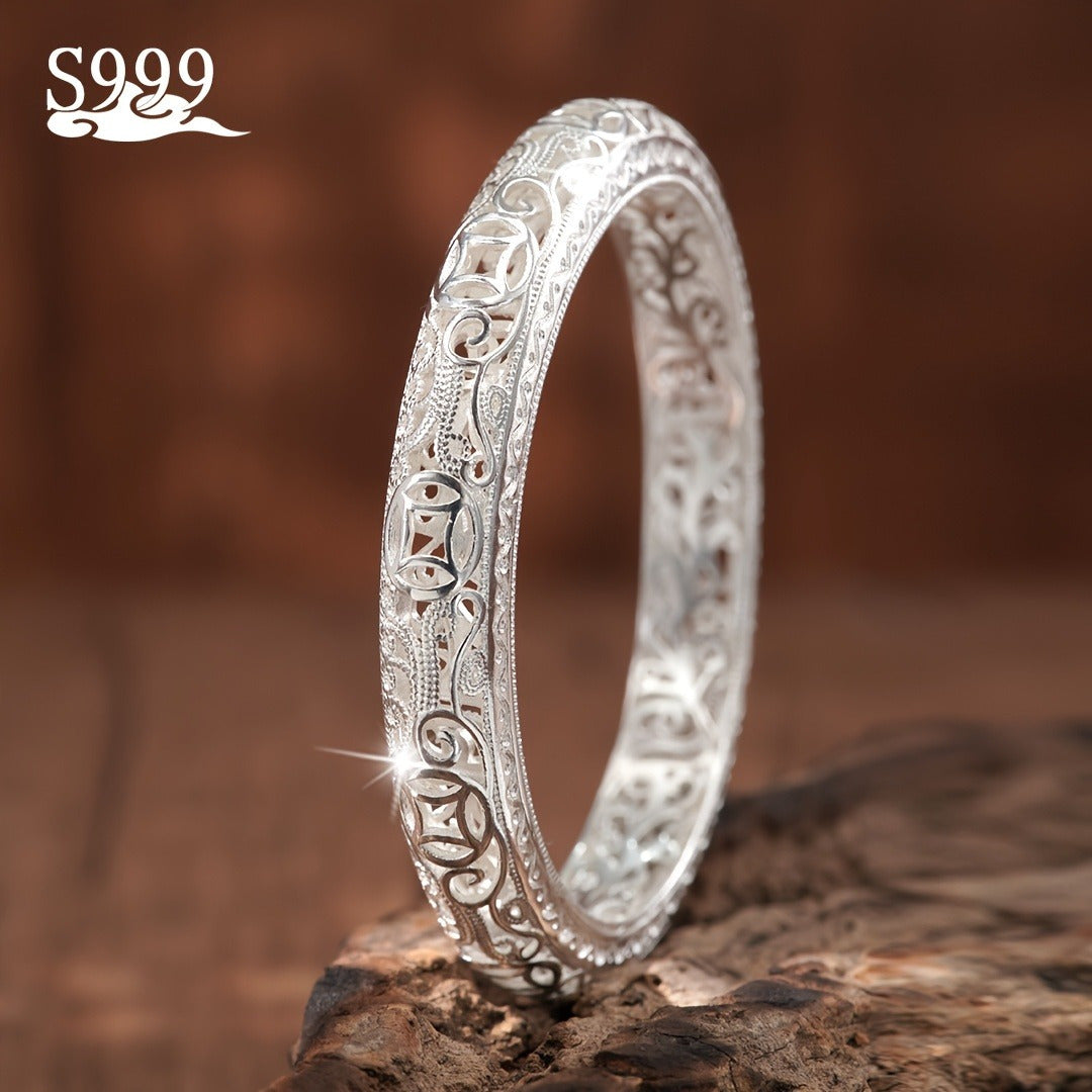 S999 Pure Silver Bangle Bracelet for Women – Solid Closed-End Cuff, High-Purity Fine Silver Jewelry, Elegant Shining Fashion Accessory, Perfect Birthday & Anniversary Gift for Her