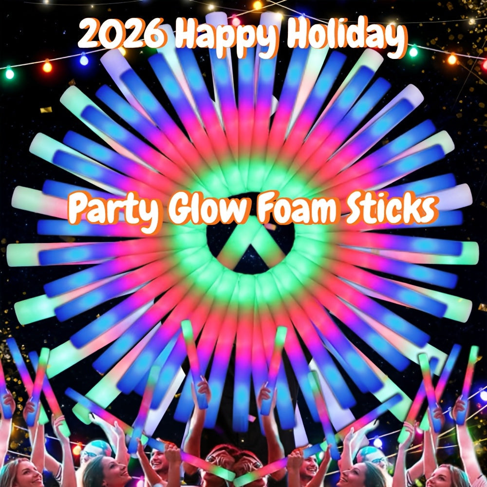 LED Foam Light Sticks Bulk Pack 28 48 or 100 Pieces – 3-Mode Color Changing Flashing Glow Sticks for Parties Weddings Concerts Birthdays Halloween Christmas Camping and Cheering Events