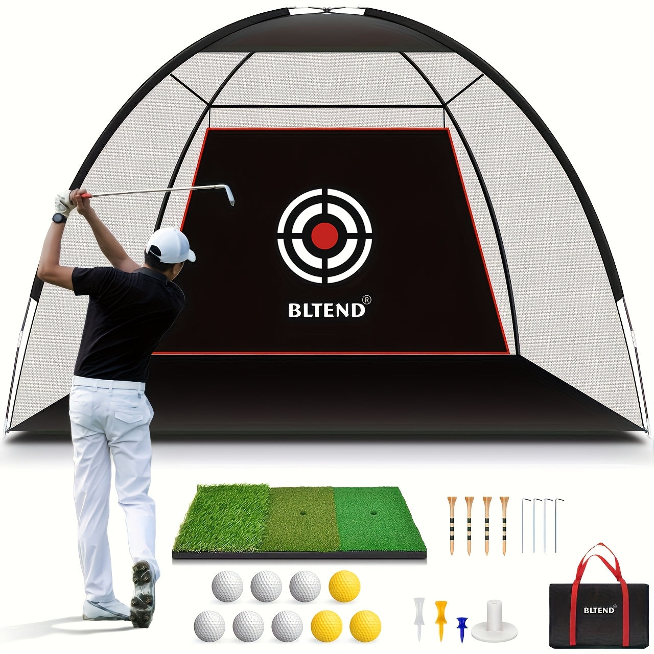 10x7ft Golf Practice Net & Mat Set with Balls, Tees & Carry Bag – Heavy Duty Golf Hitting Net for Backyard, Basement & Indoor Outdoor Use, Golf Training Equipment Gift for Men & Women