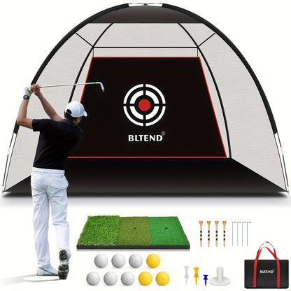 10x7ft Golf Practice Net & Mat Set with Balls, Tees & Carry Bag – Heavy Duty Golf Hitting Net for Backyard, Basement & Indoor Outdoor Use, Golf Training Equipment Gift for Men & Women