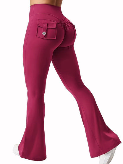 Women's High Waist Flare Yoga Pants Scrunch Butt Lift Leggings with Pocket Squat-Proof 4-Way Stretch Sweat-Wicking Sportswear for Gym Running Workout – 7 Colors S-XL