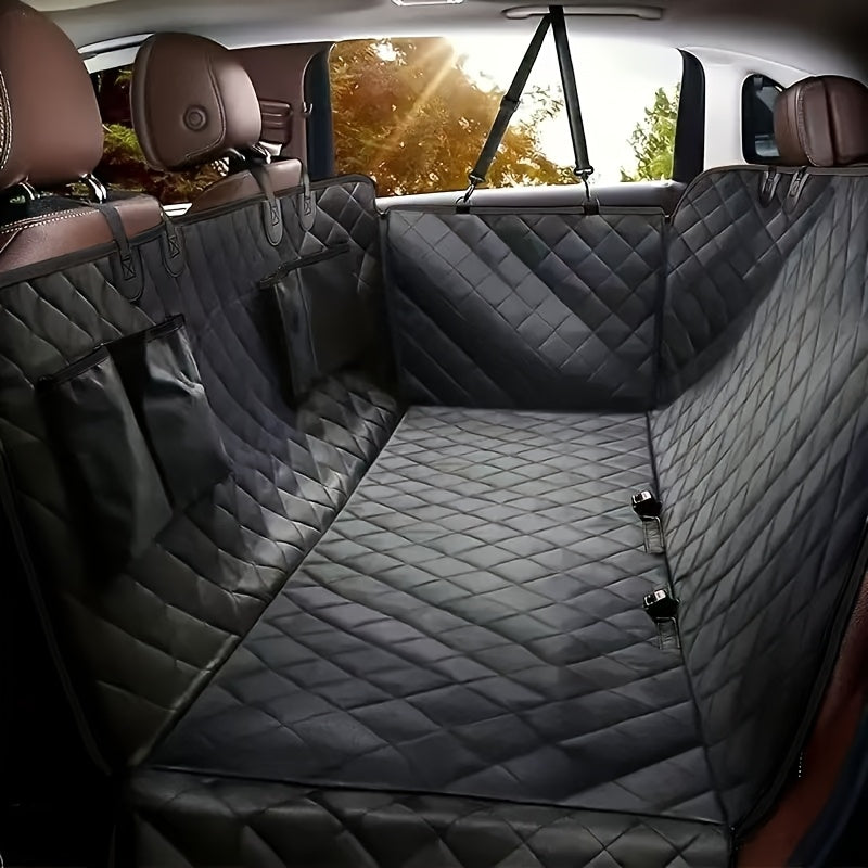 Dog Car Seat Cover Pet Hammock 600D – Waterproof Scratch-Proof Rear Seat Protector with 4 Side Pockets & Non-Slip Backing, Fits Cars, Trucks & SUVs, Universal Fit for All Dog Breeds