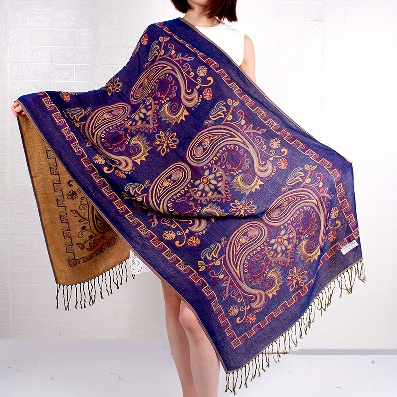 Cashmere Paisley Jacquard Fringe Scarf Shawl Women Boho Ethnic Neck Wrap Soft Warm Travel Festival Daily Fashion 8 Colors