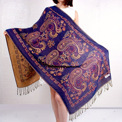 Cashmere Paisley Jacquard Fringe Scarf Shawl Women Boho Ethnic Neck Wrap Soft Warm Travel Festival Daily Fashion 8 Colors