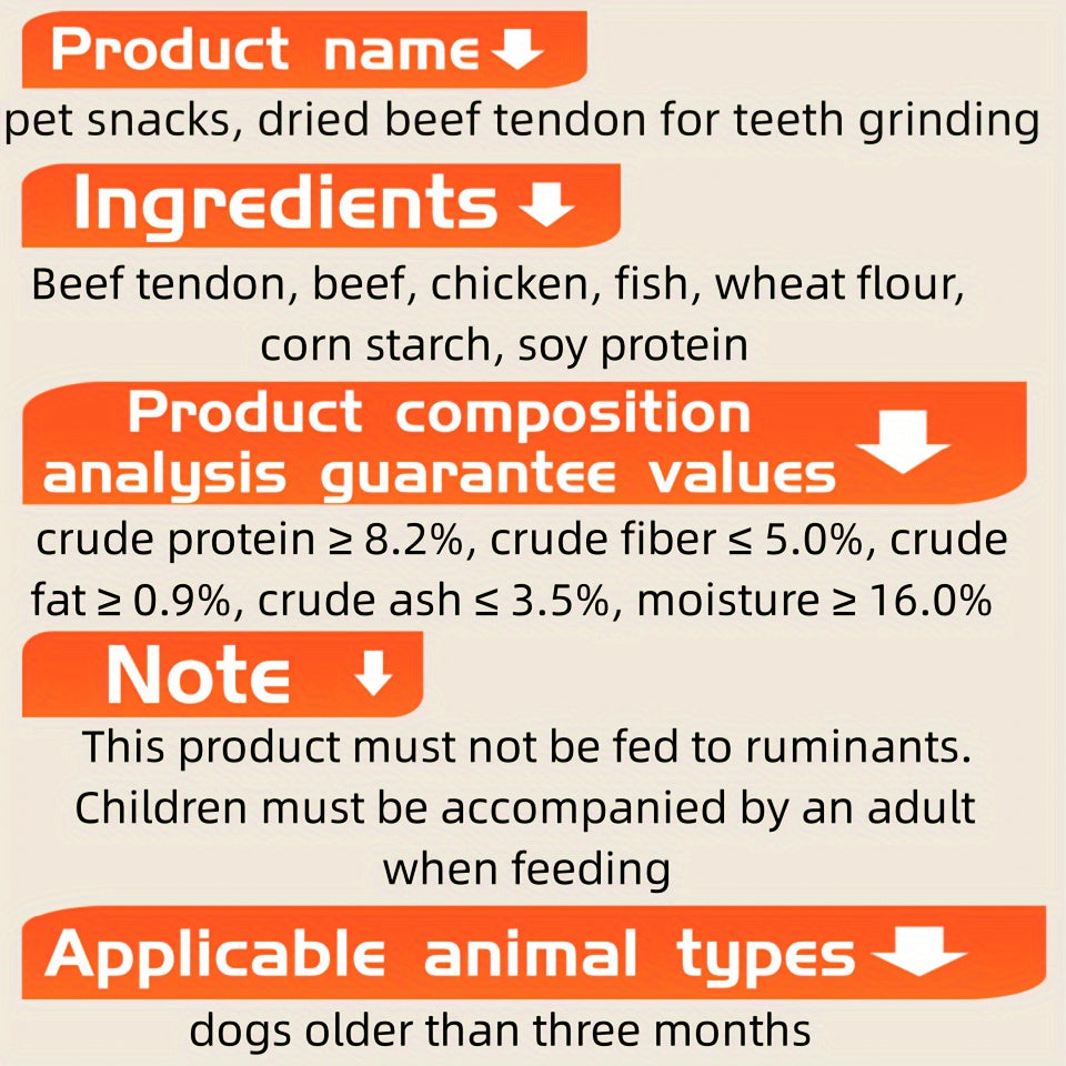 Dried Beef Tendon Dog Chews Natural High-Protein Jerky Treats & Chew Sticks for Training Rewards, All Breeds, 250g / 500g 2-Pack Options