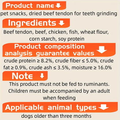 Dried Beef Tendon Dog Chews Natural High-Protein Jerky Treats & Chew Sticks for Training Rewards, All Breeds, 250g / 500g 2-Pack Options