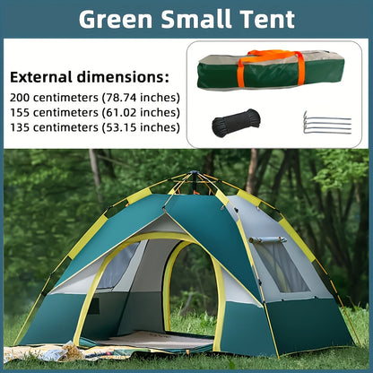 4-Person Pop-Up Camping Tent Instant Setup with UV Protection Insect Netting & Sunshade, Automatic Family Tent Dark Green for Beach Park Camping Hiking Outdoor Adventures, Sturdy Zipper & Support Pole
