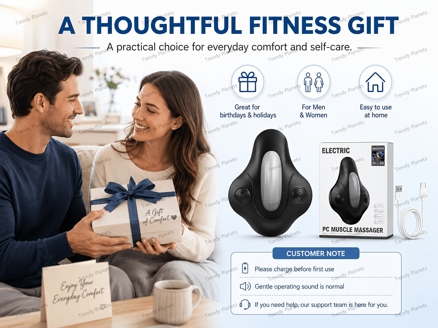 Electric Pelvic Floor Trainer – Cordless Kegel Cushion Device with 6 Vibration Modes for Pelvic Floor Exercises & Muscle Relaxation, Quiet Rechargeable Fitness Equipment for Men & Women at Home