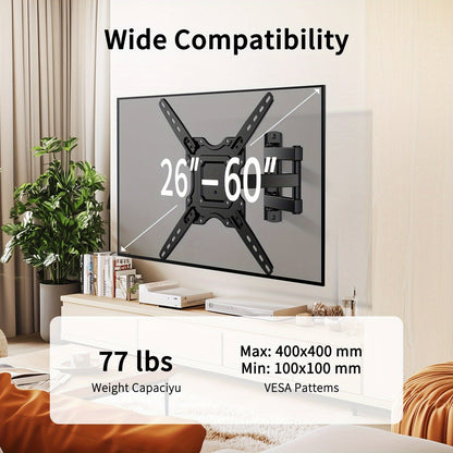 Full Motion TV Wall Mount for 26-60 Inch TVs Up to 77 lbs Swivel Tilt Extension Arm Stainless Steel TV Bracket Max VESA 400x400mm Fits Most Flat Curved Screen TVs