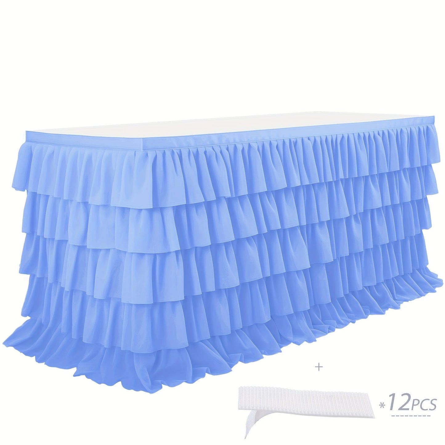 6ft Tulle Tutu Table Skirt – Chiffon Ruffle Table Skirting for Birthday Party, Wedding, Bridal Shower, Girls Party & Holiday Decor – Easy Hook & Loop Install, 12 Colors (72"L x 30"H)