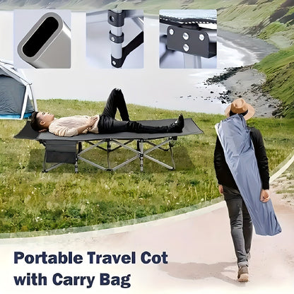 Camping Cot with Double-Sided Plaid Mattress 74 Inch Heavy Duty Portable Folding Bed with Carry Bag – Outdoor Sleeping Cot for Adults Camping Hiking Sports Field Lounger (74×30 in)
