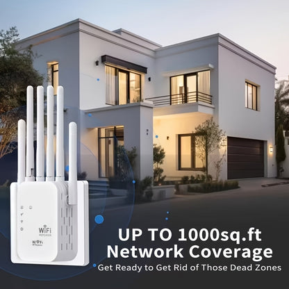 WiFi 6 Range Extender 1200Mbps Dual Band 2.4GHz 5GHz Mesh Network Booster 6 Antenna High Speed Signal Amplifier One-Click Setup Full Home Coverage for Smart TV Gaming Console Smartphone Tablet