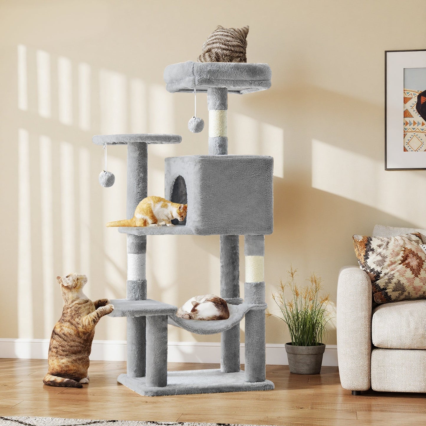 44-Inch Cat Tree Tower for Indoor Cats with Condo, Hammock & Natural Sisal Scratching Posts – Multi-Level Cat Furniture with Perches & Pet House for Multiple Cats, 5 Colors