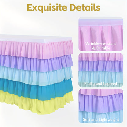 6ft Tulle Tutu Table Skirt – Chiffon Ruffle Table Skirting for Birthday Party, Wedding, Bridal Shower, Girls Party & Holiday Decor – Easy Hook & Loop Install, 12 Colors (72"L x 30"H)