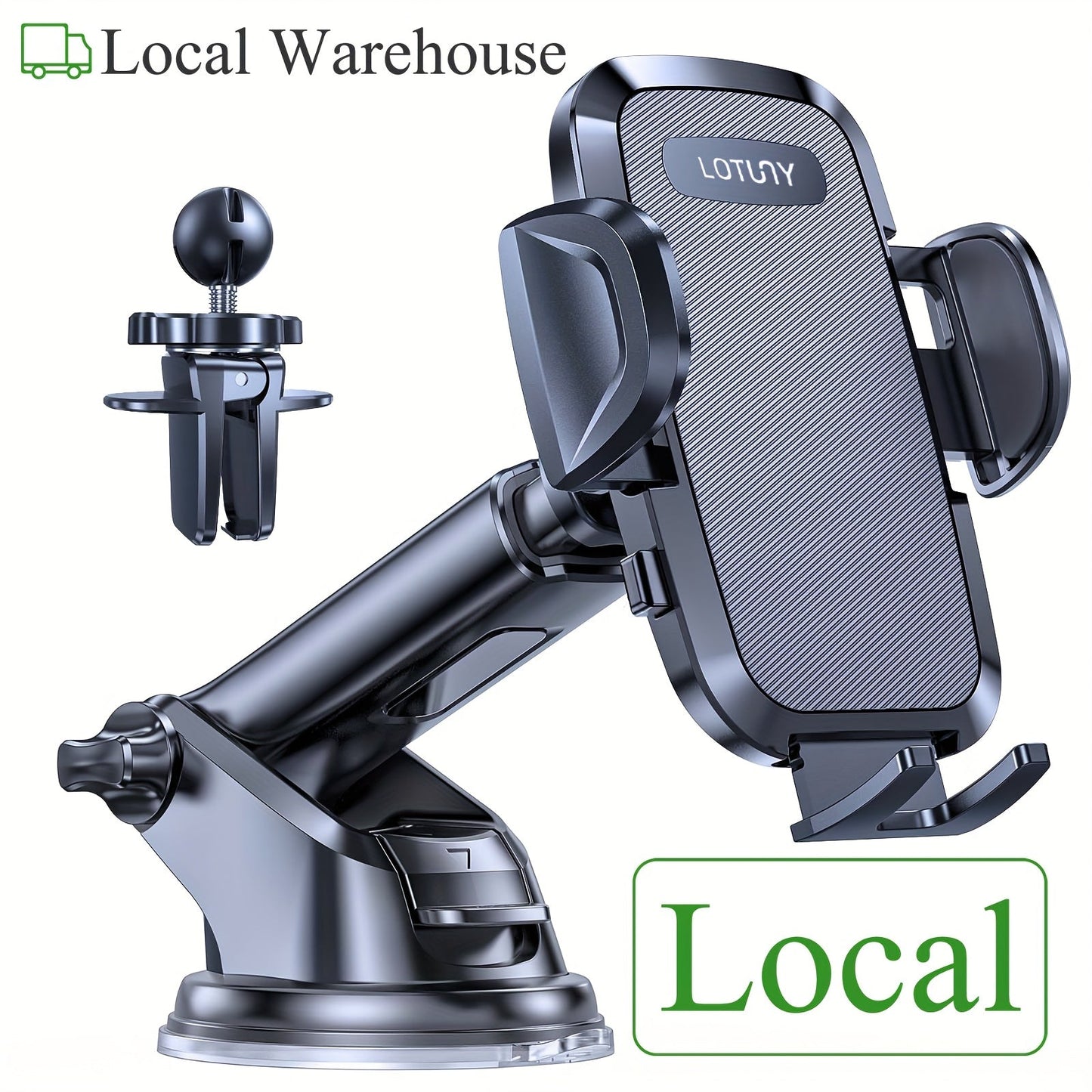 3-in-1 Car Phone Holder Suction Cup & Air Vent Mount | 360° Rotation, 6.5"-8.5" Telescopic Arm, 60LB Nano-Gel Suction, Scratch-Proof – Universal Fit for iPhone, Samsung, Google & All 4"-7.2" Phones