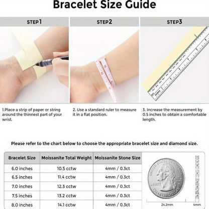 Moissanite Tennis Bracelet 925 Sterling Silver Round Cut Lab Simulated Diamond Safety Buckle Elegant Luxury Jewelry Gift for Men Women Christmas