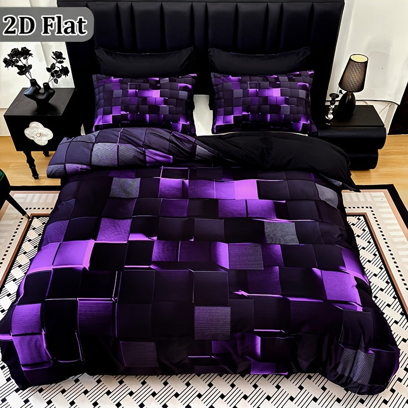 Red & Blue Plaid Duvet Cover Set – 3-Piece Digital Print Bedding, All-Season Quilt Cover with Pillowcases, Twin Full Queen King, Machine Washable, No Filling Included