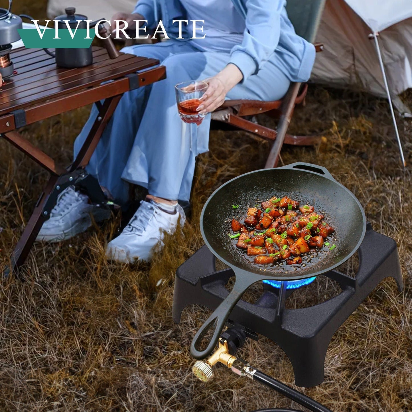 Portable Propane Camp Stove 1 or 2 Burner - Outdoor Gas Cooker with CSA Certified Regulator & Hose for Camping, BBQ, Home Brewing, Turkey Fry & Patio Cooking