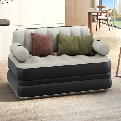 Inflatable Air Sofa Bed 2-in-1 Queen Size – Portable Blow Up Couch & Airbed with Headboard, Cup Holders, External Pump & Storage Bag, 440 lb Capacity for Home, Camping & Guests