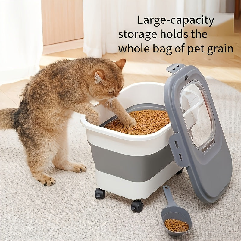 Foldable Pet Food Storage Container with Airtight Lid & Wheels – Large Capacity Moisture-Proof Dog Cat Food Bin 5–30 LBS, Collapsible Storage for Pet Food, Grains & Flour, Gray Green Pink