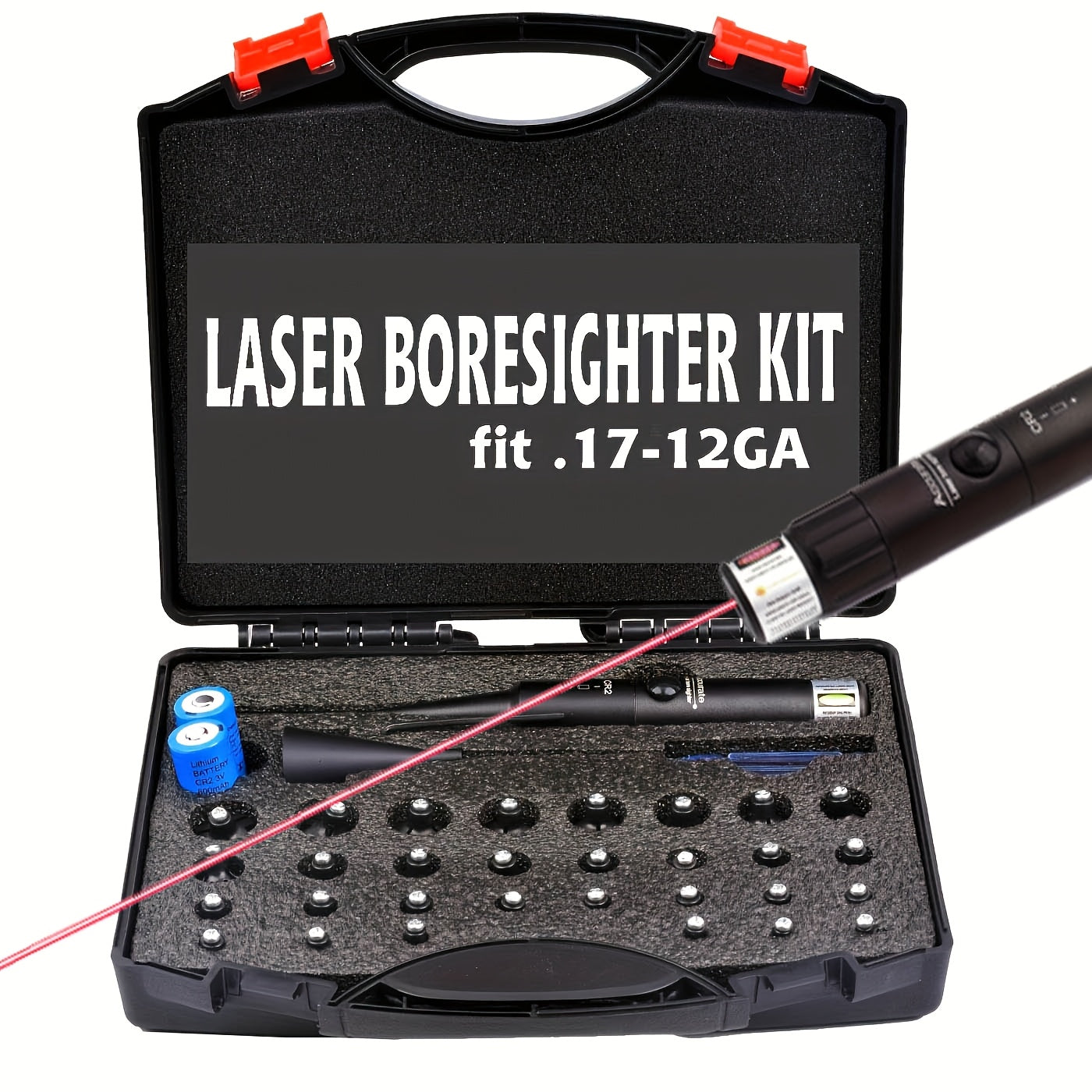 Laser Bore Sight Kit with 32 Adapters – Red & Green Laser Boresighter for 0.17 to 12GA, High Precision Rifle Zeroing Tool with 8-Hour Battery Life, Button ON/OFF for Hunting Shooting