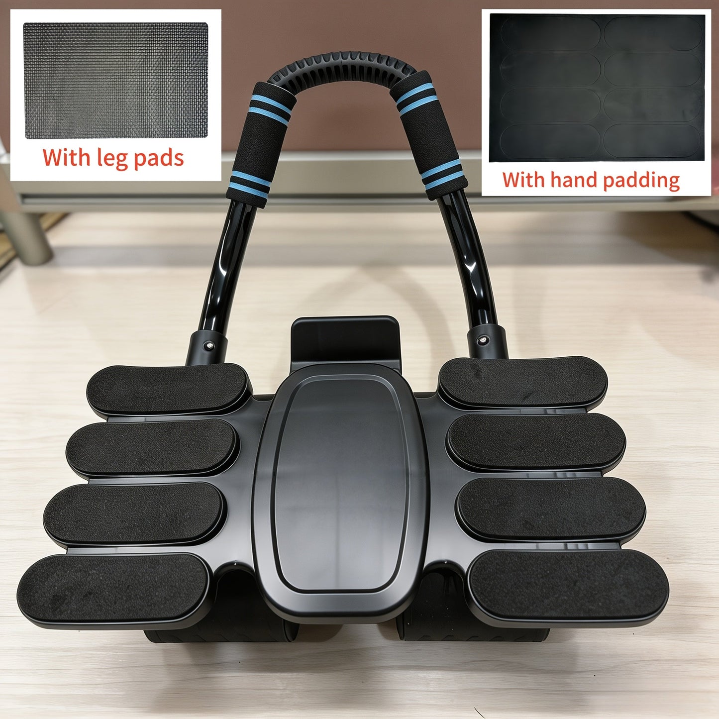 Ab Roller Wheel 6-Wheel Automatic Rebound Core Workout Abdominal Exercise Wheel with Elbow Pads Phone Holder for Home Gym Full Body Training Men Women Black