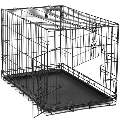 Folding Wire Dog Crate with Divider & Leak-Proof Tray – Double Door Collapsible Metal Kennel for Small, Medium & Large Dogs, Indoor, Outdoor & Travel Use